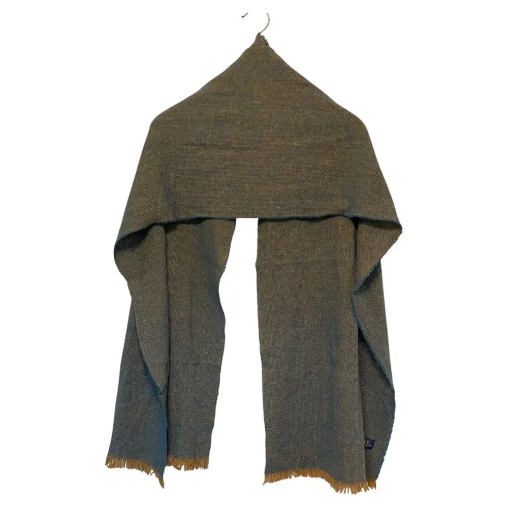 Polo Ralph Lauren Teal Blue Gold Brown Scarf Women's 17